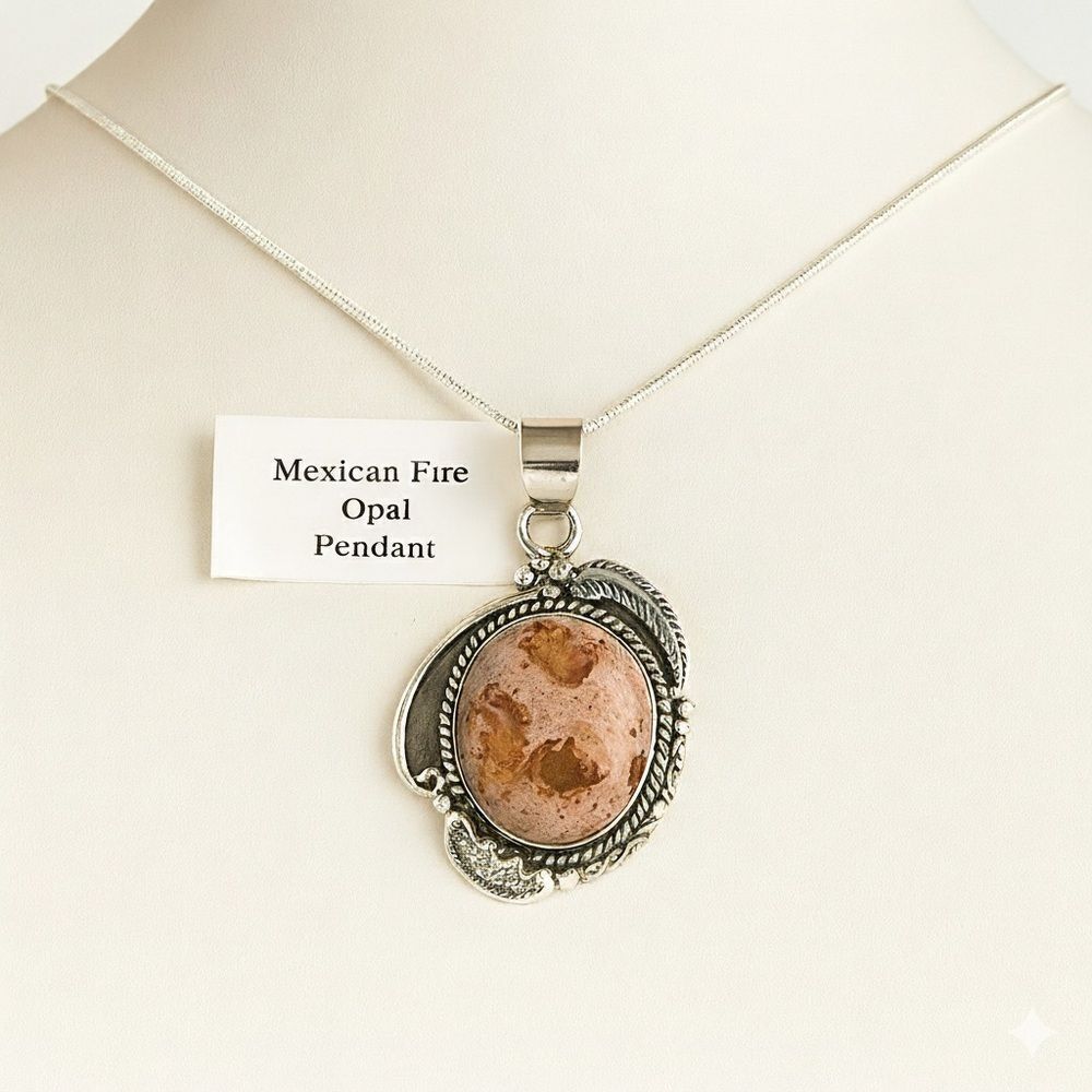 Southwestern Mexican Fire Opal  Pendant Necklace Silver Boho Statement New